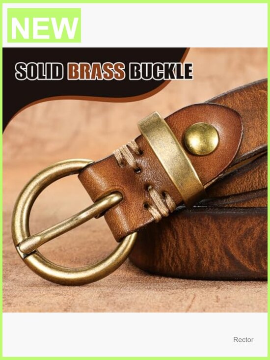 Genuine Leather Vintage Thin Belt with Gold Buckle Skinny Waist main image 6